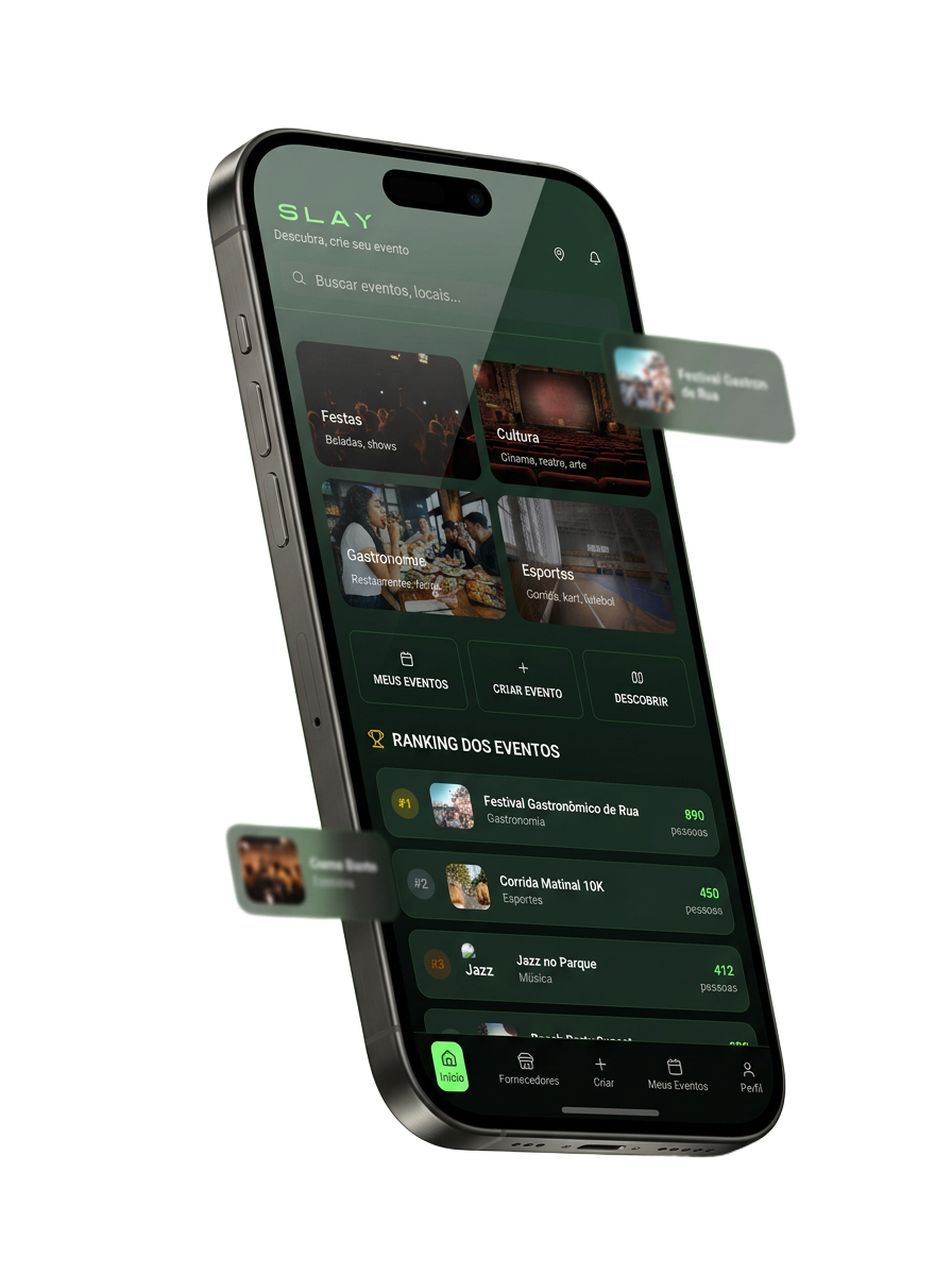Aplicativo Slay: feed de eventos